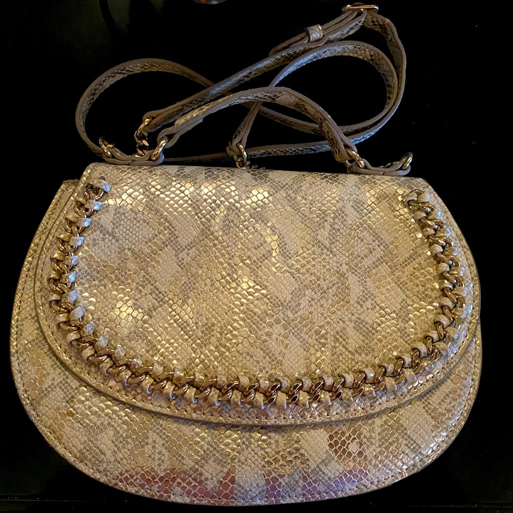 Nine West- Faux snakeskin gold metallic crossbody